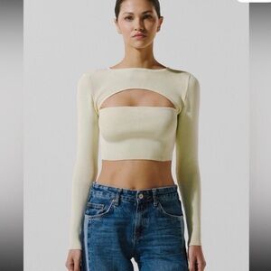 Zara Cream Ribbed Cutout Turtleneck arm warmer sweater and tube top set